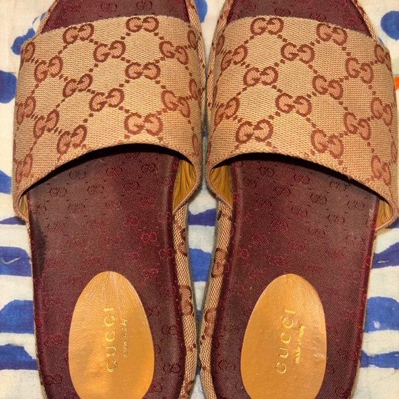 Canvas GG Monogram Angelina Platform Slide Sandals 36 Beige Ruggine